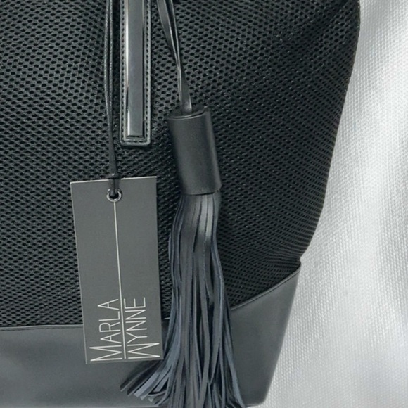New MARLA WYNNE HSN Black Mesh Tote Shoulder Bag Leather Trim and Hidden Pockets - Picture 8 of 15